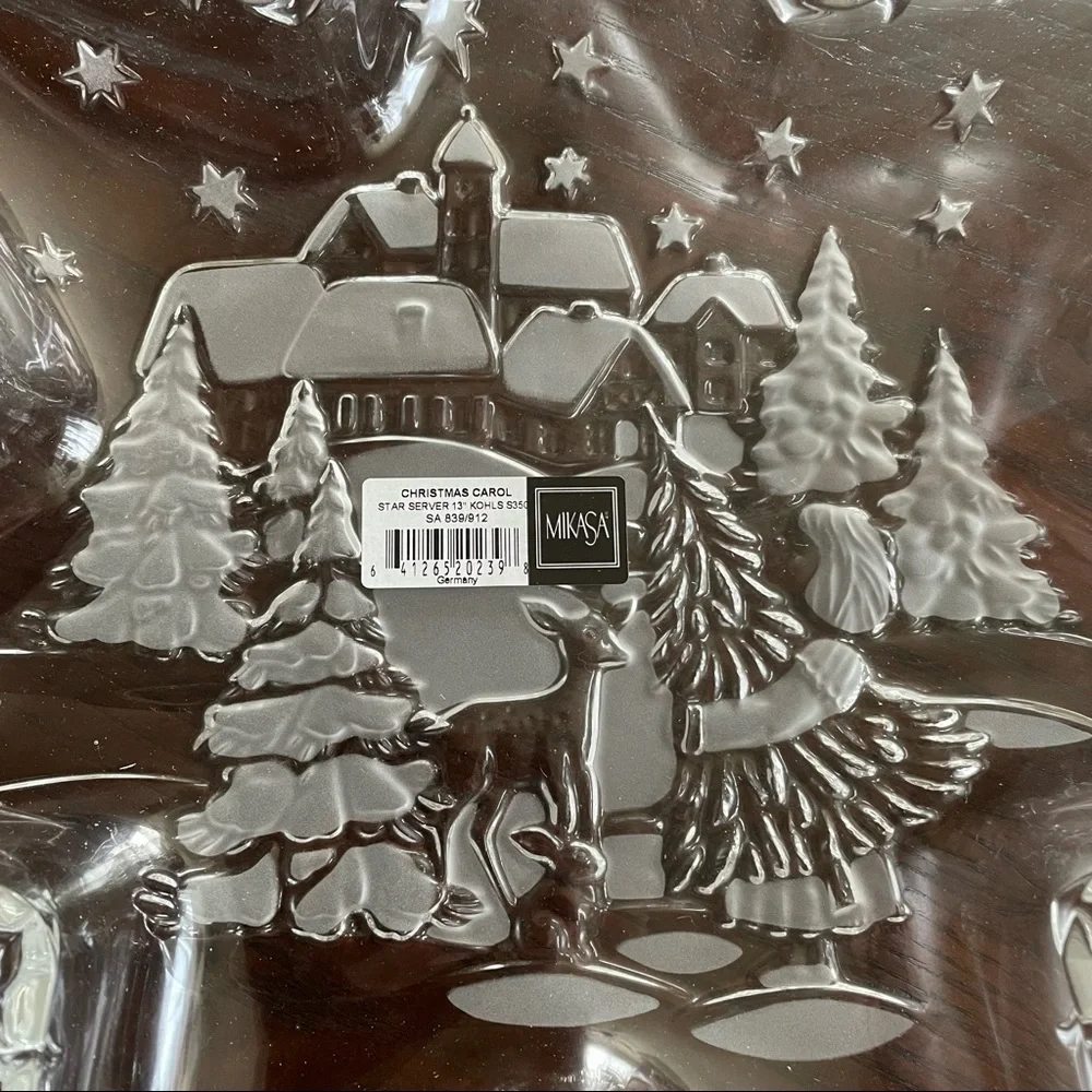 MIKASA Serving Platter 13” Etched Crystal Star Christmas Carol